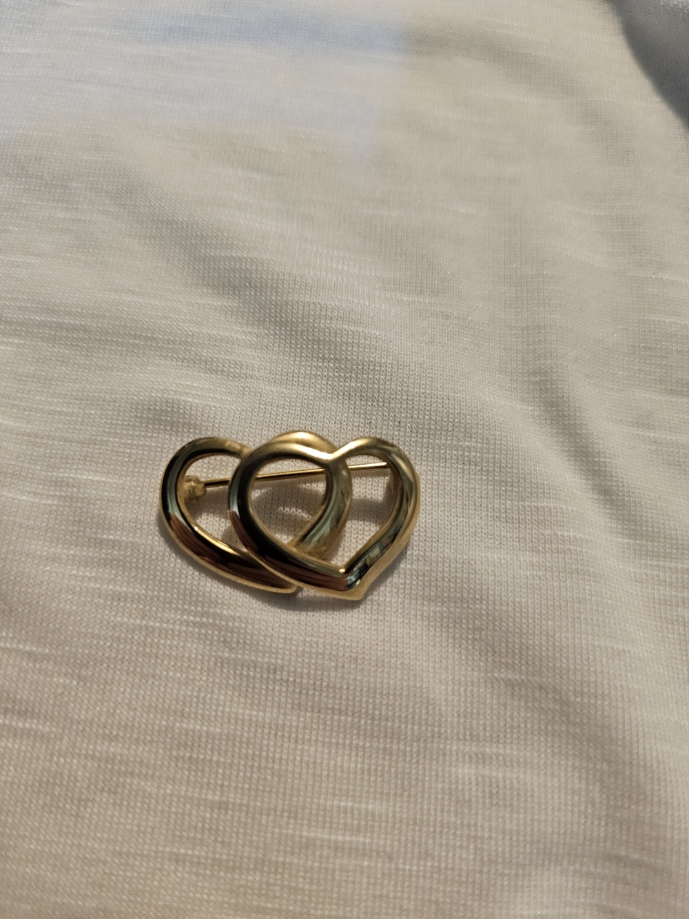 Interlocking Double Heart Brooch in Gold Tone - Women's Jewelry